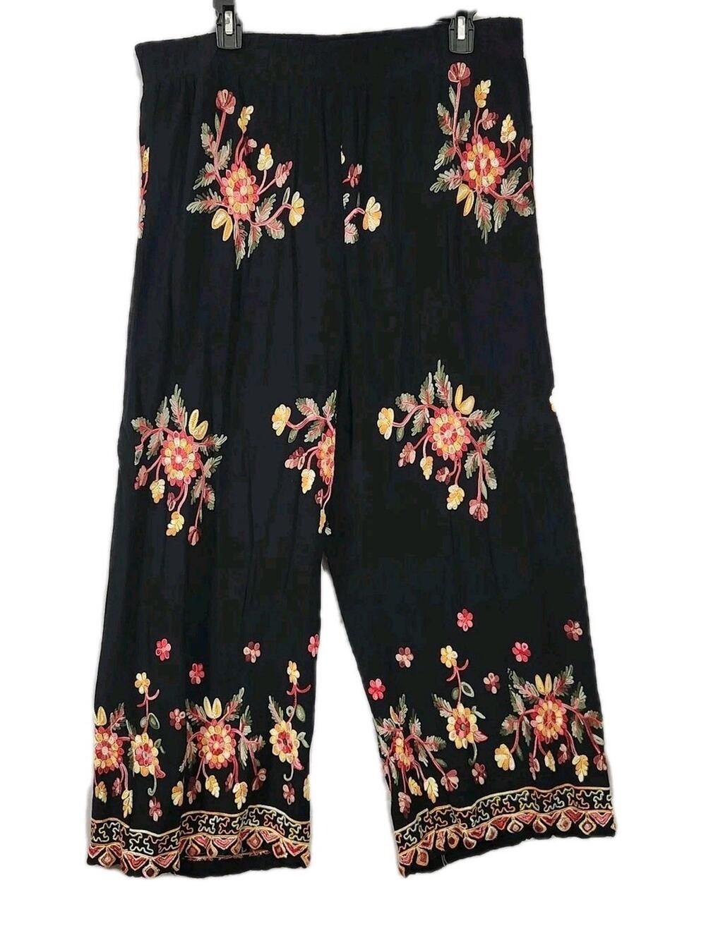 LIV Los Angeles Embroidered Palazzo Pants Wide Leg Pull On Boho Festival 2XL XXL